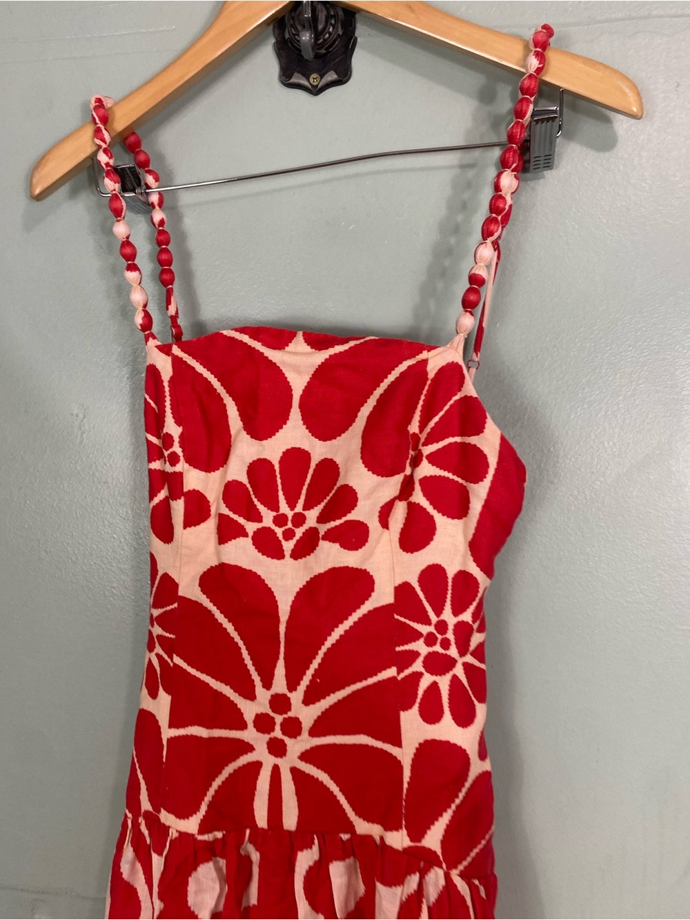 Farm Rio Palermo Linen Midi Dress Red Sundress Floral Size Small - Picture 3 of 6